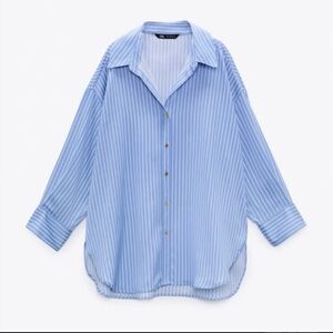 Zara Men’s Sky Blue & White Pinstripe Button-Down Shirt